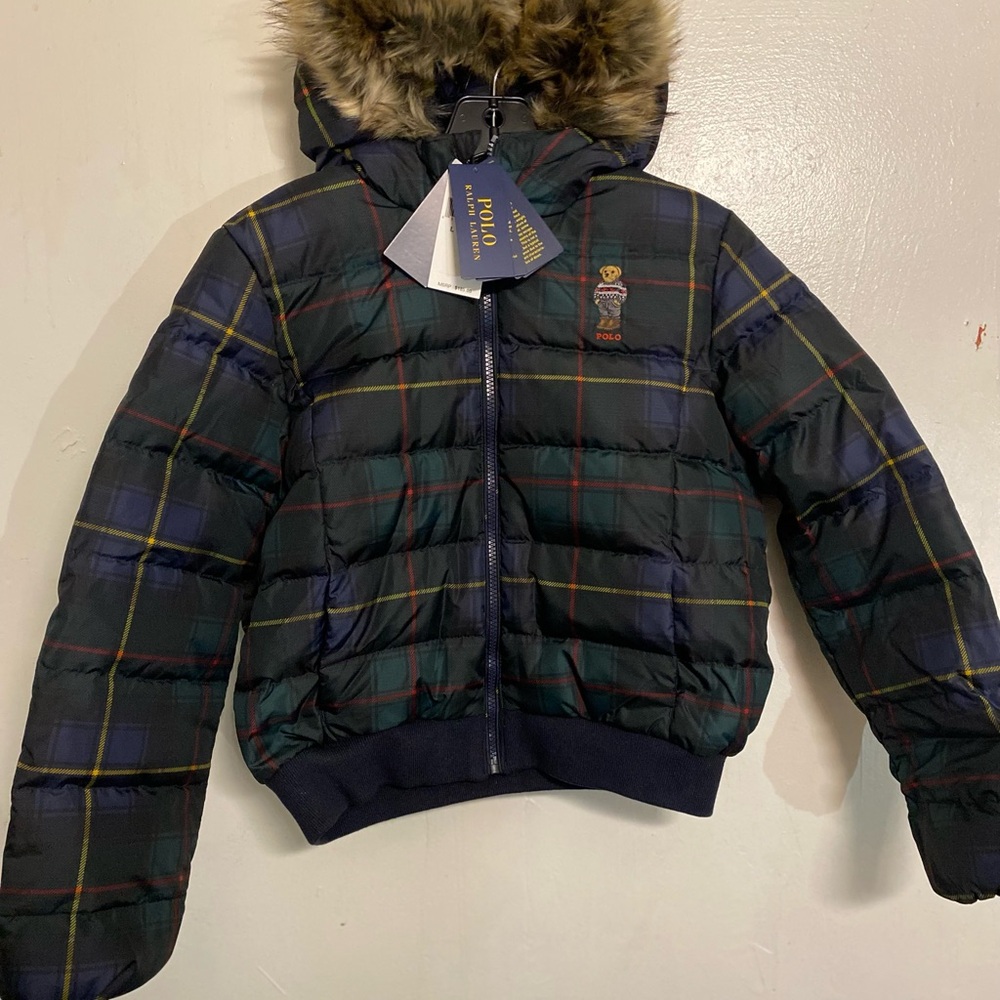 Ralph Lauren Kids Plaid Puffer Jacket with Fur Hood
